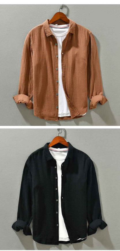 B20003 Spring and Autumn New Solid Color Long Sleeve Shirt 100% Cotton Pure Cotton Comfortable Fashion Turn-down Collar Casual Shirt One Piece Dropshipping 2093