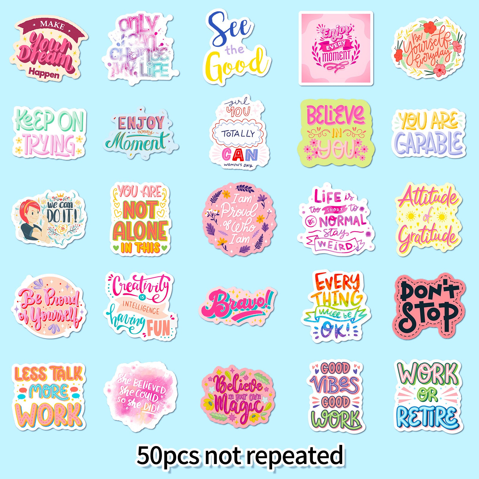 K10003 50 Pink Cute Healing Text Stickers Ins English Notebook Waterproof Inspirational Stickers - Ivana Supply Store