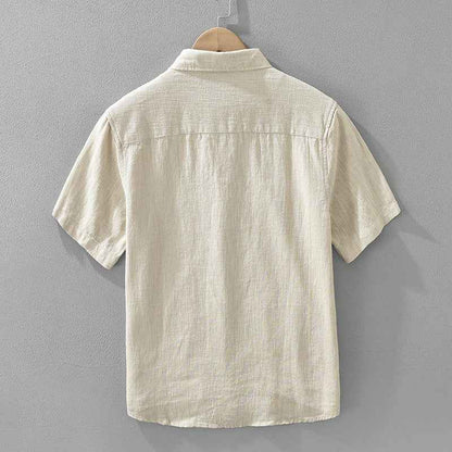B20002 Summer Japanese Style Ramie Short Sleeve Shirt Men's Fashion Versatile 70% Ramie Linen Artistic Casual Loose Top