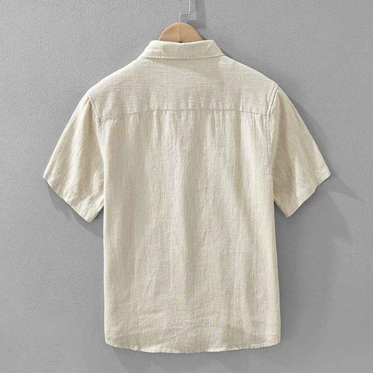 B20002 Summer Japanese Style Ramie Short Sleeve Shirt Men's Fashion Versatile 70% Ramie Linen Artistic Casual Loose Top