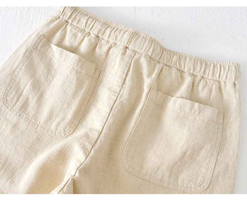 D20002 Japanese Style Elastic Drawstring Ramie Casual 70%+ Ramie Linen Shorts Men's Summer Beach Versatile Loose Cotton Linen Five-Point Shorts 8227