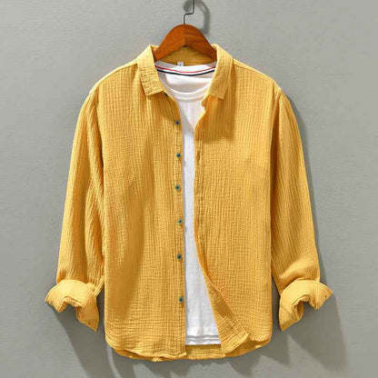 B20003 Spring and Autumn New Solid Color Long Sleeve Shirt 100% Cotton Pure Cotton Comfortable Fashion Turn-down Collar Casual Shirt One Piece Dropshipping 2093