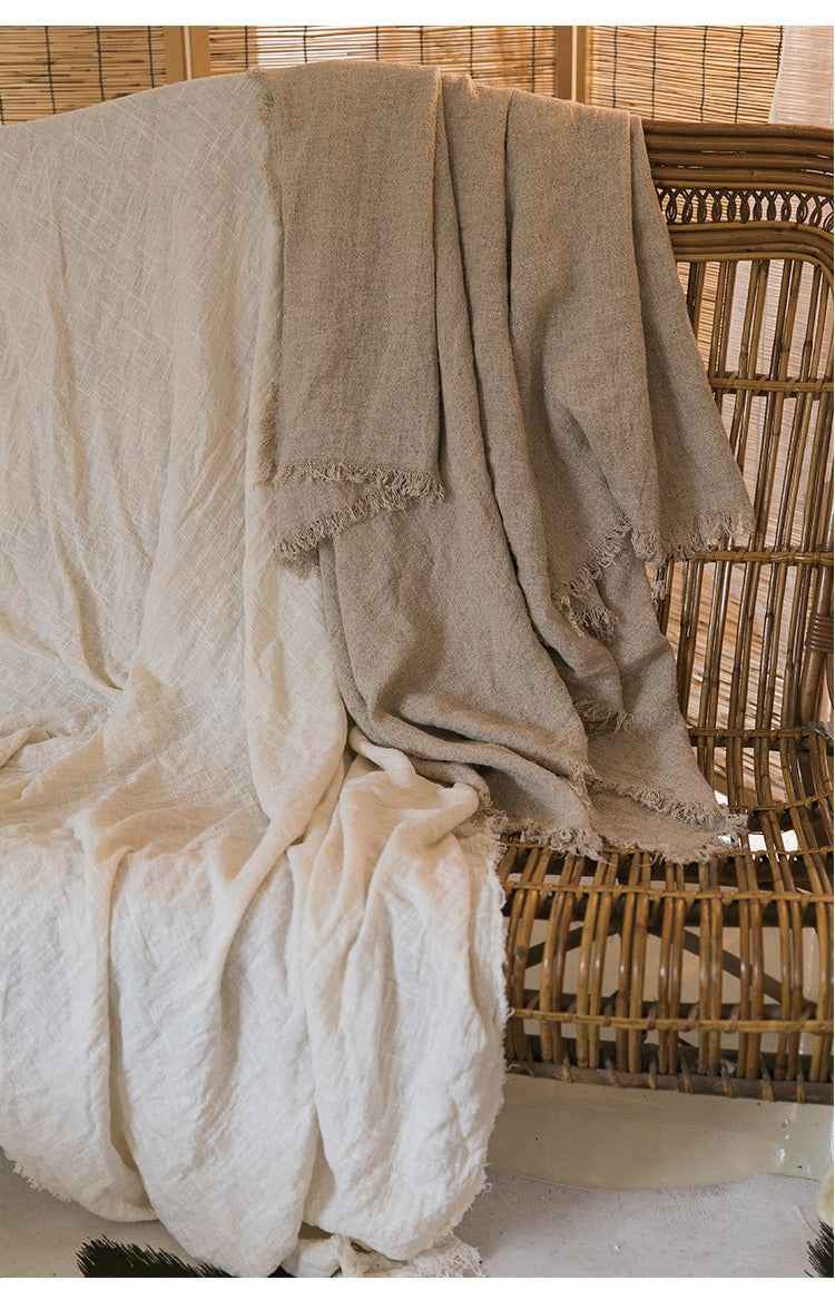 H30001 Minimalist Sofa Cover Solid Color Linen Full Cover Cream Nordic Ins Style Full Cover Photography Decoration