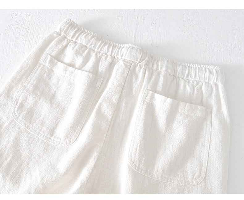 D20002 Japanese Style Elastic Drawstring Ramie Casual 70%+ Ramie Linen Shorts Men's Summer Beach Versatile Loose Cotton Linen Five-Point Shorts 8227