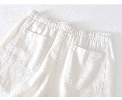 D20002 Japanese Style Elastic Drawstring Ramie Casual 70%+ Ramie Linen Shorts Men's Summer Beach Versatile Loose Cotton Linen Five-Point Shorts 8227