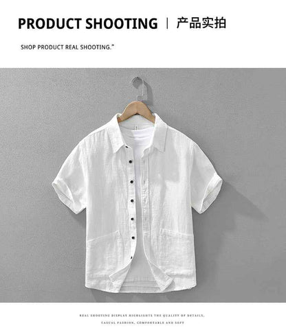 B20002 Summer Japanese Style Ramie Short Sleeve Shirt Men's Fashion Versatile 70% Ramie Linen Artistic Casual Loose Top