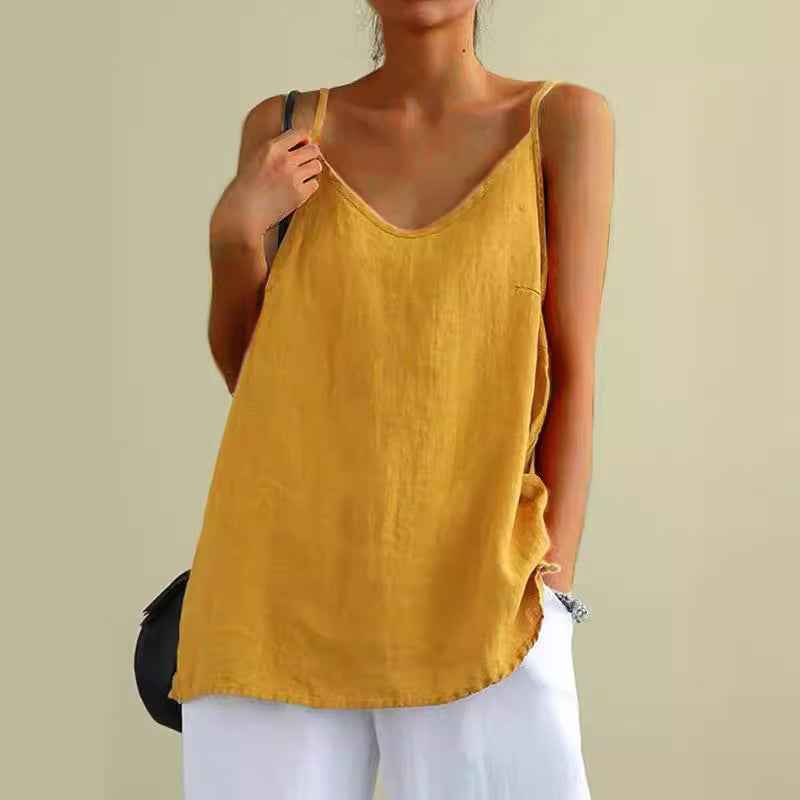 B10001 Cotton Linen Camisole Women's Summer New Loose Cotton Linen Inner Wear Sleeveless Versatile Base Top
