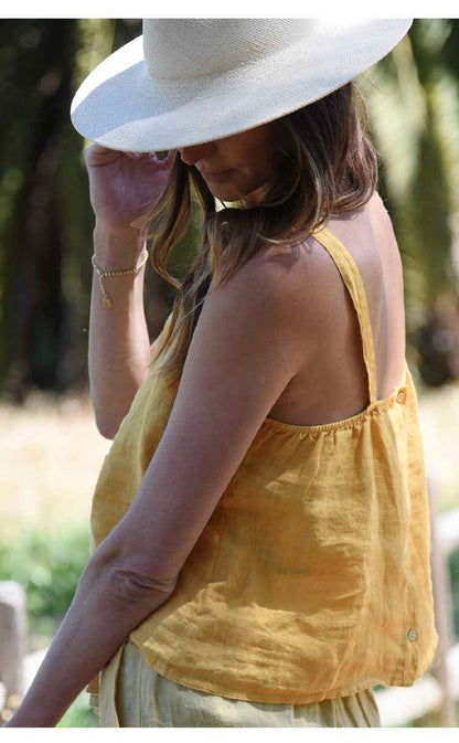 B10002 European and American Style Reversible Camisole Summer French Old Money Style Niche Design Pure Linen 95%+ Linen Backless Short Top for Women