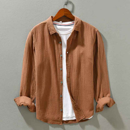 B20003 Spring and Autumn New Solid Color Long Sleeve Shirt 100% Cotton Pure Cotton Comfortable Fashion Turn-down Collar Casual Shirt One Piece Dropshipping 2093