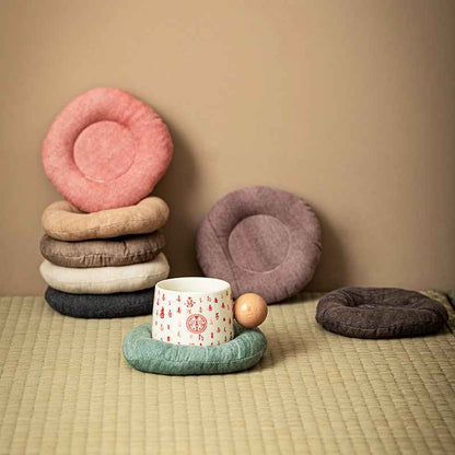 H10001 Simple Fabric Coaster 100% Cotton Padded Round Heat Insulation Anti-scalding Water Tea Cup Teapot Tea Mat Jewelry Watch Key Holder