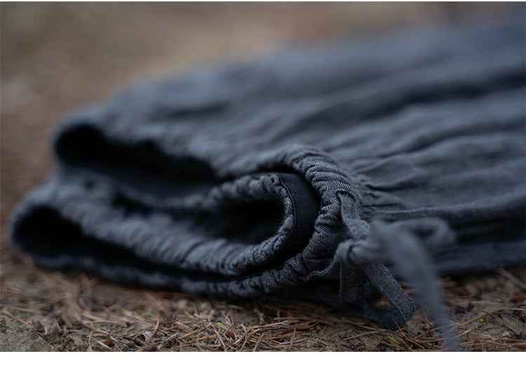 D10003 Summer Gray 95%+ Linen High-Density Woven Elastic Waist Drawstring Loose Carrot Wide-Leg Pants