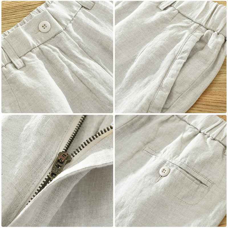 D20004 Summer Thin Linen Casual Pants Men Loose Breathable Elastic Waist Beach Shorts Men's Clothing One Piece Dropshipping