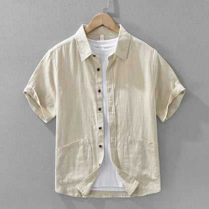 B20002 Summer Japanese Style Ramie Short Sleeve Shirt Men's Fashion Versatile 70% Ramie Linen Artistic Casual Loose Top