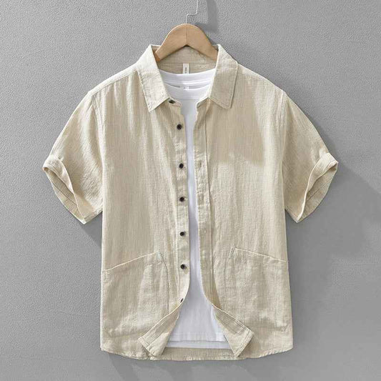 B20002 Summer Japanese Style Ramie Short Sleeve Shirt Men's Fashion Versatile 70% Ramie Linen Artistic Casual Loose Top