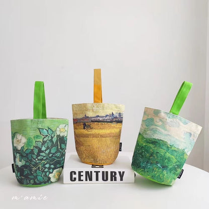 E10004 Van Gogh Painting Bucket Bag Portable Small Handbag Mommy Bag Outdoor Tote Bag Office Lunch Bag - Ivana Supply Store