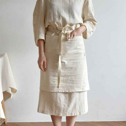 H20001 Short Apron Half-length Cotton Linen Home Kitchen Waterproof Oil-proof Coffee Shop Bakery Flower Shop Half-waist Half-length Workwear