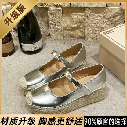 F100010 Platform Sole Women's Shoes New Spring Summer Woven Fisherman Shoes Small Height Increase Wedge Mary Jane Shoes - Ivana Supply Store