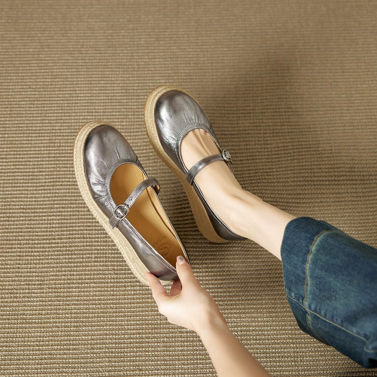 F100012 Niche Light Luxury Round Toe High Heel Wedge Single Shoes for Women Summer New Style Straw Thick Sole Shallow Mary Jane Shoes - Ivana Supply Store