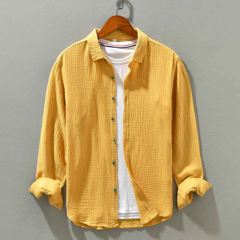 B20003 Spring and Autumn New Solid Color Long Sleeve Shirt 100% Cotton Pure Cotton Comfortable Fashion Turn-down Collar Casual Shirt One Piece Dropshipping 2093