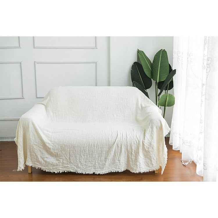 H30001 Minimalist Sofa Cover Solid Color Linen Full Cover Cream Nordic Ins Style Full Cover Photography Decoration