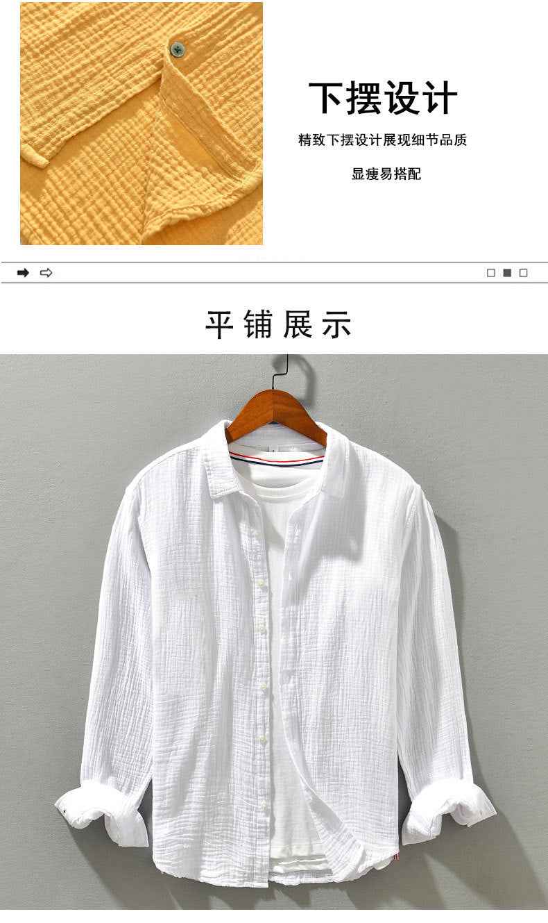 B20003 Spring and Autumn New Solid Color Long Sleeve Shirt 100% Cotton Pure Cotton Comfortable Fashion Turn-down Collar Casual Shirt One Piece Dropshipping 2093