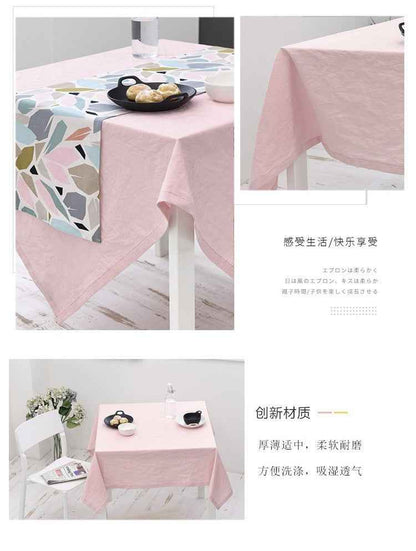 H40002 Solid Color Tablecloth 100% Cotton Fabric Artistic Nordic Japanese Style Atmosphere High-end Pink Table Cover Coffee Table Heat-resistant Rectangular