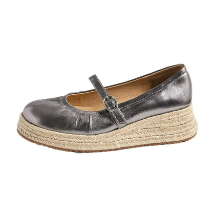 F100012 Niche Light Luxury Round Toe High Heel Wedge Single Shoes for Women Summer New Style Straw Thick Sole Shallow Mary Jane Shoes - Ivana Supply Store