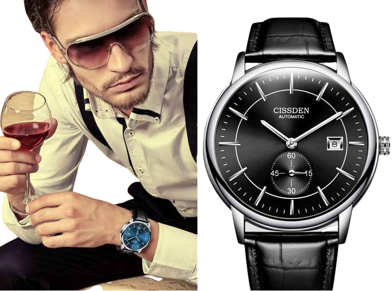 G10001 Swiss Ultra-Thin Mechanical Watch - Men's Business Leather Strap, Waterproof, Simple Design