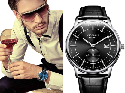 G10001 Swiss Ultra-Thin Mechanical Watch - Men's Business Leather Strap, Waterproof, Simple Design