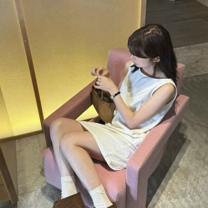 A0002 Simple Basic 95%+ Cotton Split Off-Shoulder Sleeveless Tank Dress Solid Color Dress