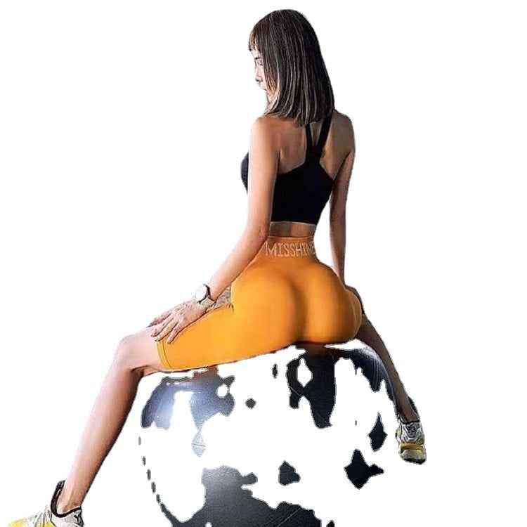 D10099 Sports Women's Mid-Length Yoga Shorts Gym Peach Lift Elastic Tight Quick-Dry High-Waist Running Training Shorts