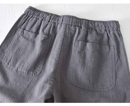 D20002 Japanese Style Elastic Drawstring Ramie Casual 70%+ Ramie Linen Shorts Men's Summer Beach Versatile Loose Cotton Linen Five-Point Shorts 8227