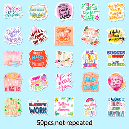 K10003 50 Pink Cute Healing Text Stickers Ins English Notebook Waterproof Inspirational Stickers - Ivana Supply Store