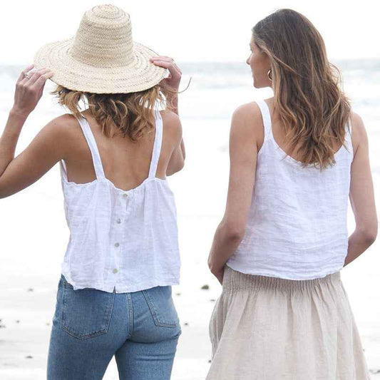 B10002 European and American Style Reversible Camisole Summer French Old Money Style Niche Design Pure Linen 95%+ Linen Backless Short Top for Women