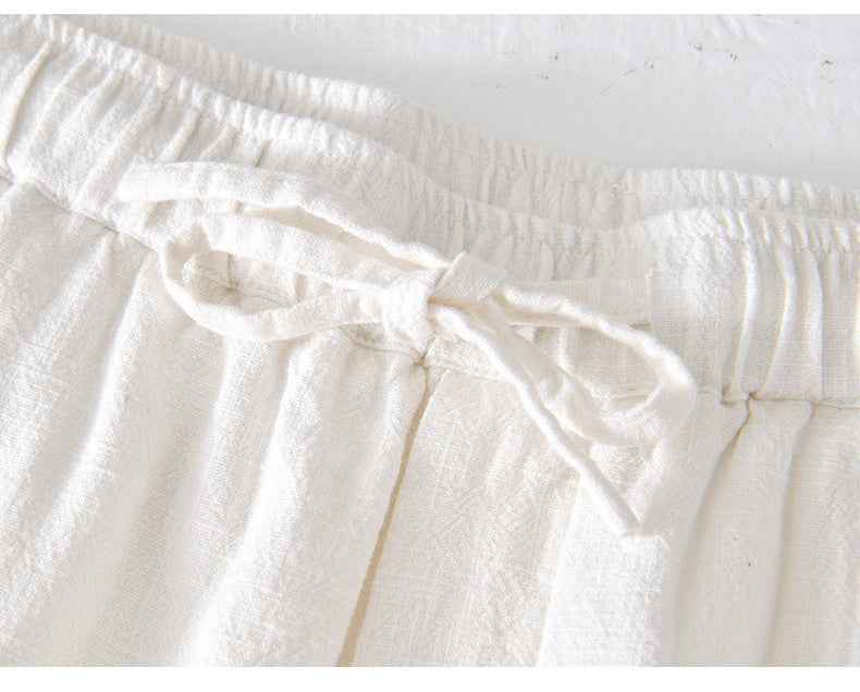 D20002 Japanese Style Elastic Drawstring Ramie Casual 70%+ Ramie Linen Shorts Men's Summer Beach Versatile Loose Cotton Linen Five-Point Shorts 8227