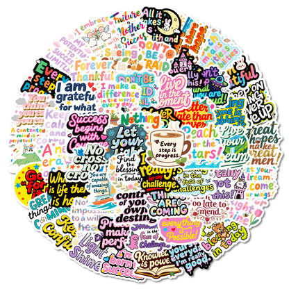 K10007 56 Sheets of English Inspirational Text Stickers Healing Phrases Skateboard Water Bottle Personalized Waterproof Stickers Bulk - Ivana Supply Store