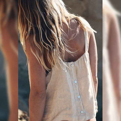 B10002 European and American Style Reversible Camisole Summer French Old Money Style Niche Design Pure Linen 95%+ Linen Backless Short Top for Women