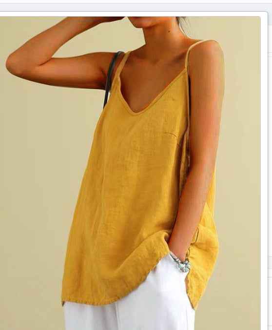 B10001 Cotton Linen Camisole Women's Summer New Loose Cotton Linen Inner Wear Sleeveless Versatile Base Top