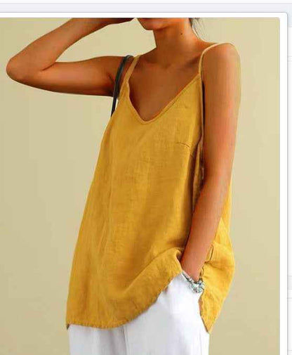 B10001 Cotton Linen Camisole Women's Summer New Loose Cotton Linen Inner Wear Sleeveless Versatile Base Top