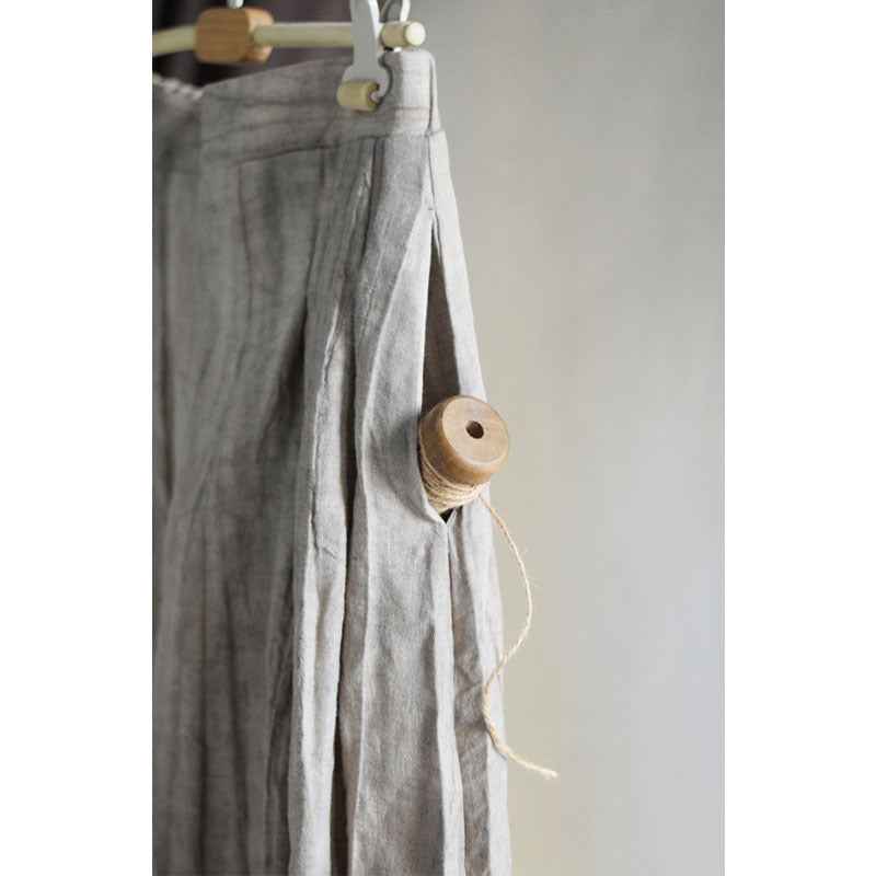 C10001 Spring Summer New Original 95%+ Linen Striped Texture Wrinkle Nostalgic Relaxed Half-Waist Elastic Skirt