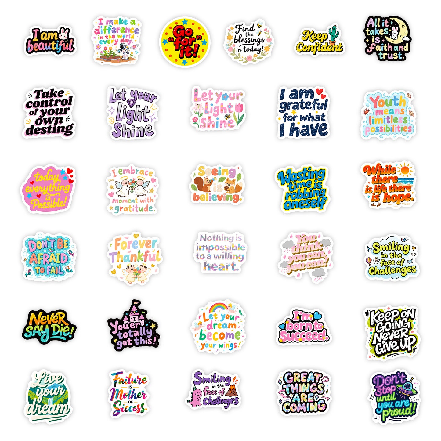 K10007 56 Sheets of English Inspirational Text Stickers Healing Phrases Skateboard Water Bottle Personalized Waterproof Stickers Bulk - Ivana Supply Store