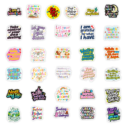 K10007 56 Sheets of English Inspirational Text Stickers Healing Phrases Skateboard Water Bottle Personalized Waterproof Stickers Bulk - Ivana Supply Store
