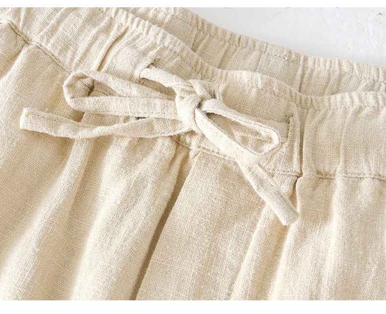 D20002 Japanese Style Elastic Drawstring Ramie Casual 70%+ Ramie Linen Shorts Men's Summer Beach Versatile Loose Cotton Linen Five-Point Shorts 8227