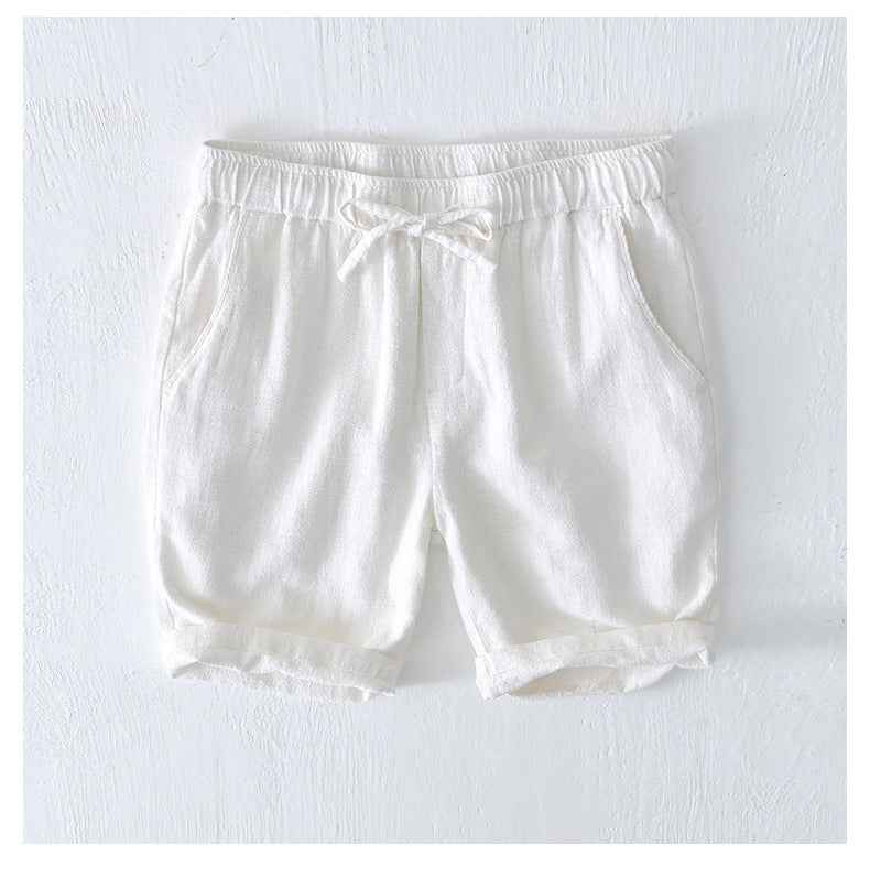 D20002 Japanese Style Elastic Drawstring Ramie Casual 70%+ Ramie Linen Shorts Men's Summer Beach Versatile Loose Cotton Linen Five-Point Shorts 8227