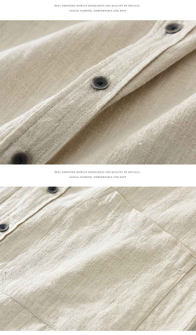 B20002 Summer Japanese Style Ramie Short Sleeve Shirt Men's Fashion Versatile 70% Ramie Linen Artistic Casual Loose Top
