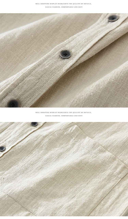 B20002 Summer Japanese Style Ramie Short Sleeve Shirt Men's Fashion Versatile 70% Ramie Linen Artistic Casual Loose Top