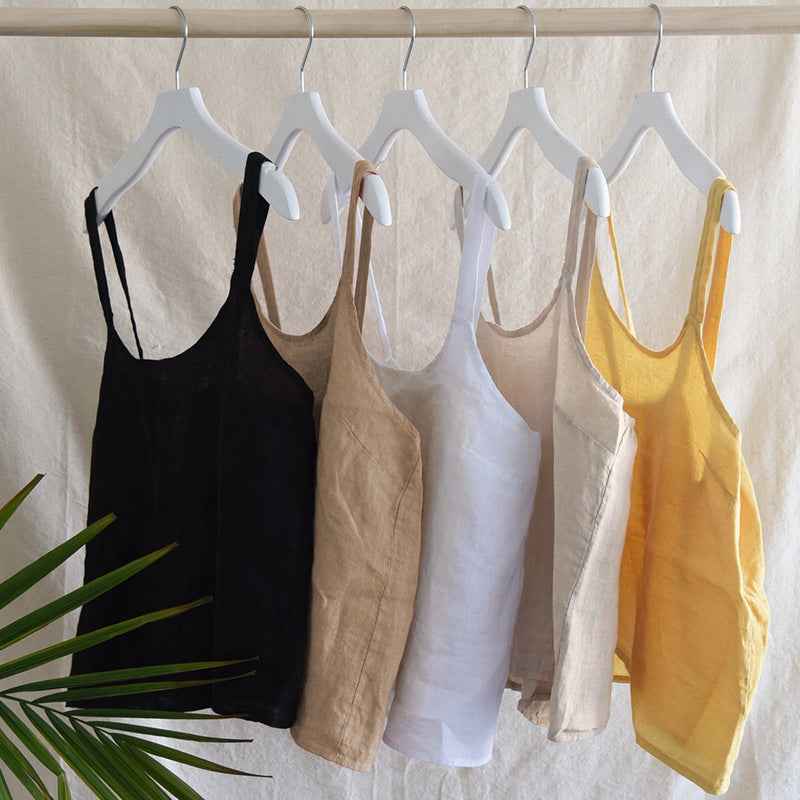 B10002 European and American Style Reversible Camisole Summer French Old Money Style Niche Design Pure Linen 95%+ Linen Backless Short Top for Women