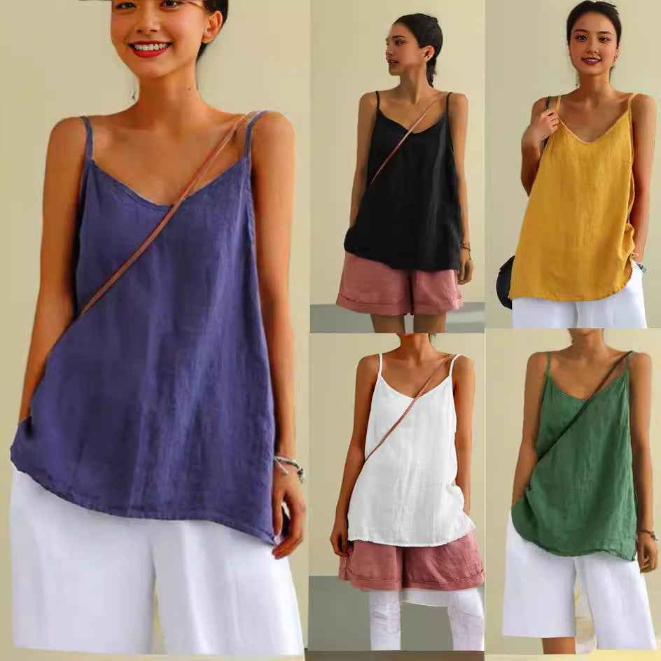 B10001 Cotton Linen Camisole Women's Summer New Loose Cotton Linen Inner Wear Sleeveless Versatile Base Top