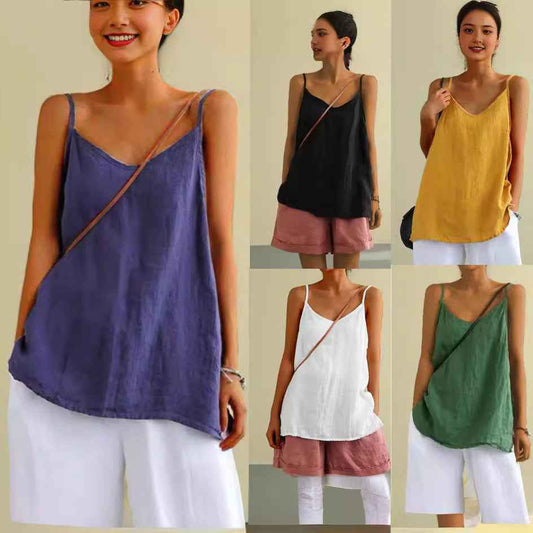 B10001 Cotton Linen Camisole Women's Summer New Loose Cotton Linen Inner Wear Sleeveless Versatile Base Top