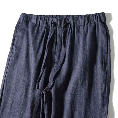 D20001 Breathable and Comfortable 100% Linen Summer Men's Loose Soft Straight-Leg Nine-Point Casual Linen Pants Men's Clothing